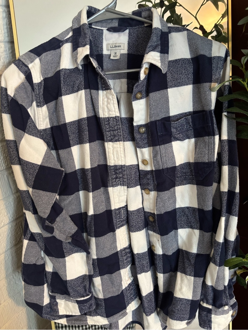 L.L. Bean Navy and White Buffalo Plaid Button-Down Shirt - Picture 4 of 4